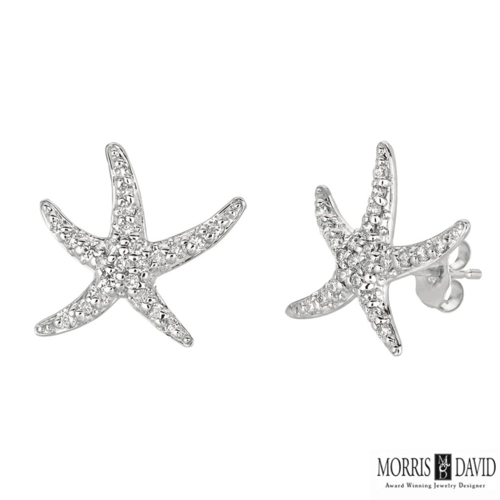 0.50 CT Natural Diamond Starfish Earrings 14K Gold
